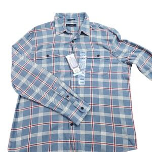 Lucky Brand Shirt Mens Large Blue Plaid Long Sleeve Button Front Classic Fit